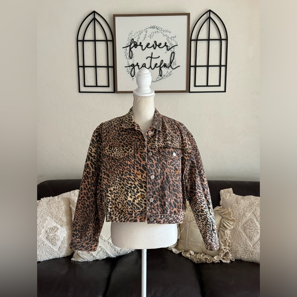 Vintage Jensen Smith Western Animal Print Jean Jacket 100% Cotton Size L Retro - Picture 1 of 14